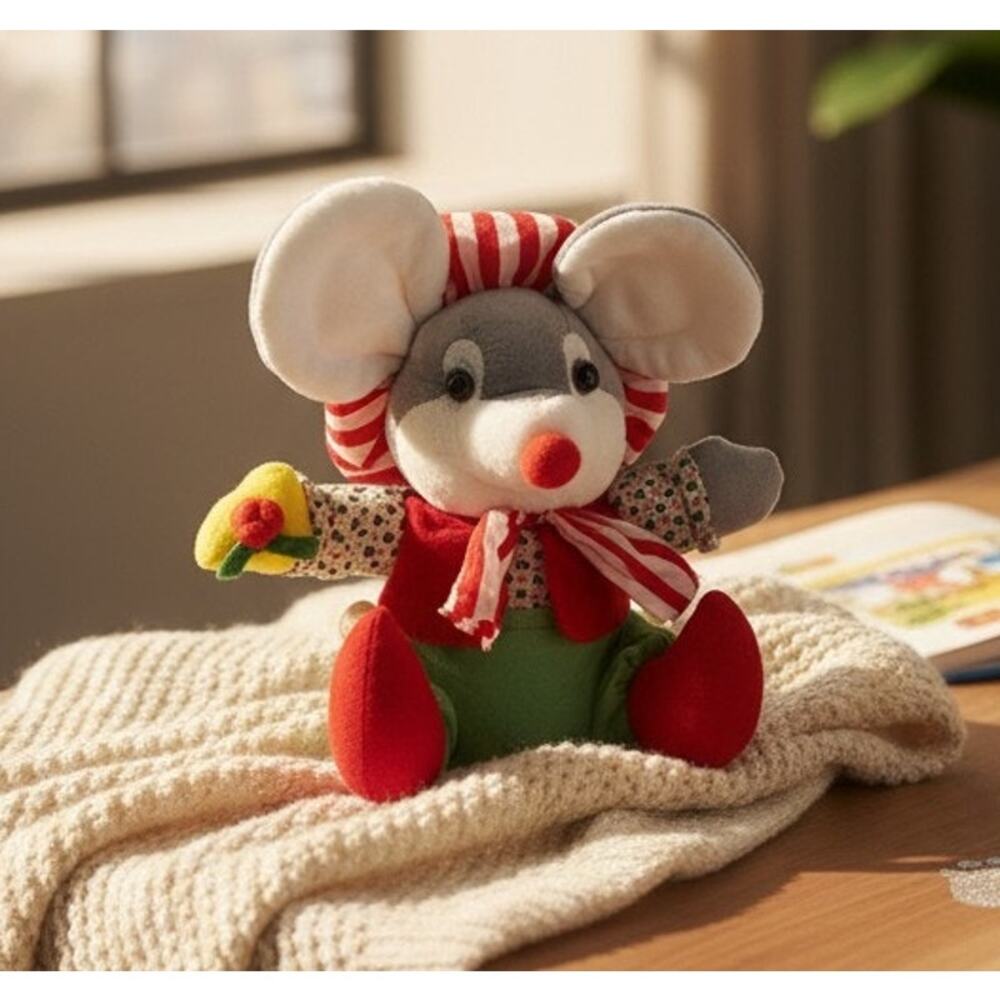 International Silver Company Christmas Mouse With Cheese Plush 12" Tall Sitting